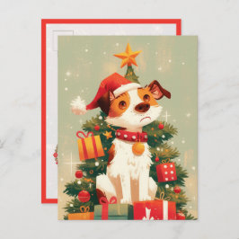 Cartão Postal Jack Russell Terrier with Christmas Tree and Gifts