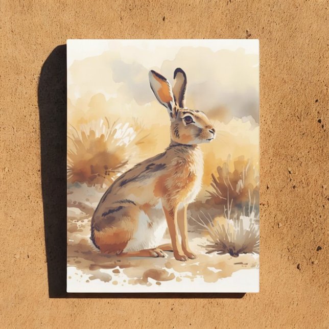 Cartão Postal Jackrabbit no deserto Brussel Sudoeste (Watercolor jackrabbit postcard)
