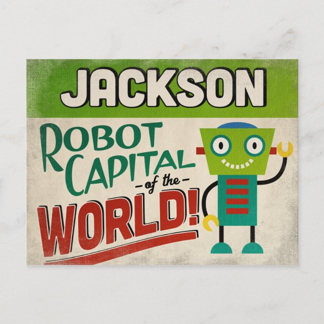 Cartão Postal Jackson Mississippi Robot - Engraçado Vintage (Frente)
