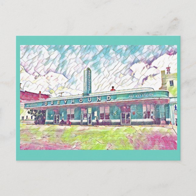 Cartão Postal Jackson, TN Greyhound Halfway Bus Station Painting (Frente)