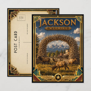 Cartão Postal Jackson Wyoming Arte Deco Vintage Era de Ouro