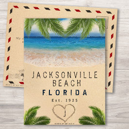 Cartão Postal Jacksonville Beach FL Sand Tropical Palm Folaves
