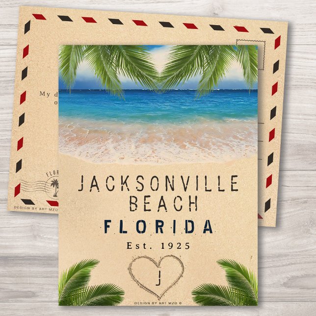 Cartão Postal Jacksonville Beach FL Sand Tropical Palm Folaves (Criador carregado)