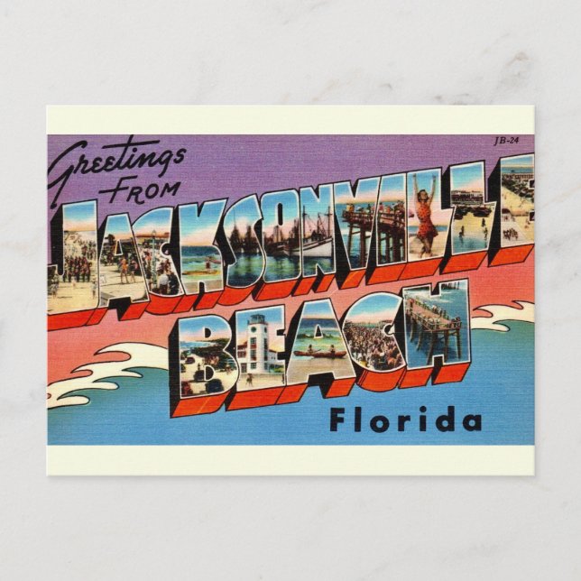Cartão Postal Jacksonville Beach Florida Antiga (Frente)