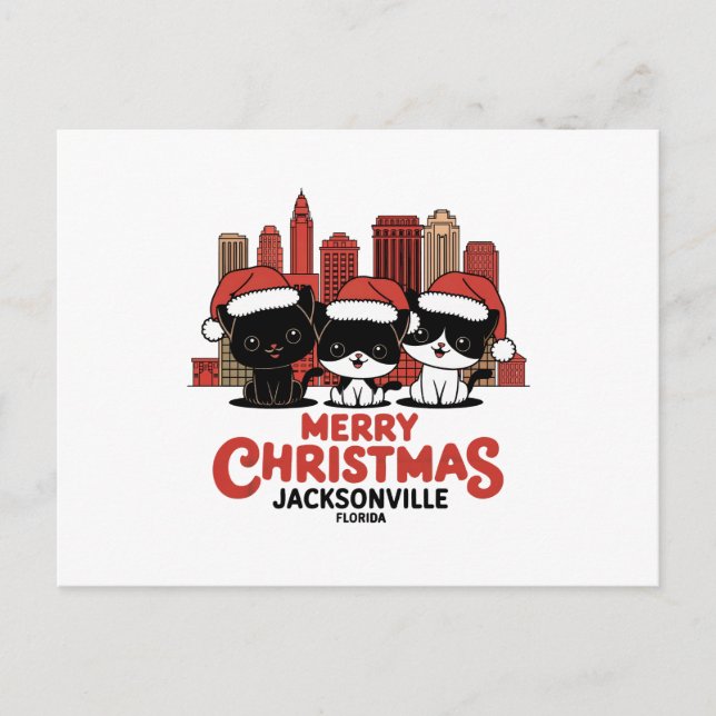 Cartão Postal Jacksonville City Florida Feliz Natal Cats EUA (Frente)