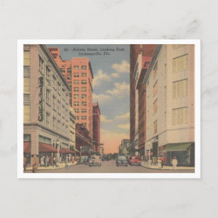 Cartão Postal Jacksonville FL, Adams Street View, 1955