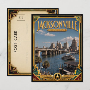 Cartão Postal Jacksonville Flórida Arte Deco Vintage Idade Doura