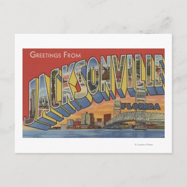 Cartão Postal Jacksonville, Flórida - Cenas com Letras Grandes (Frente)