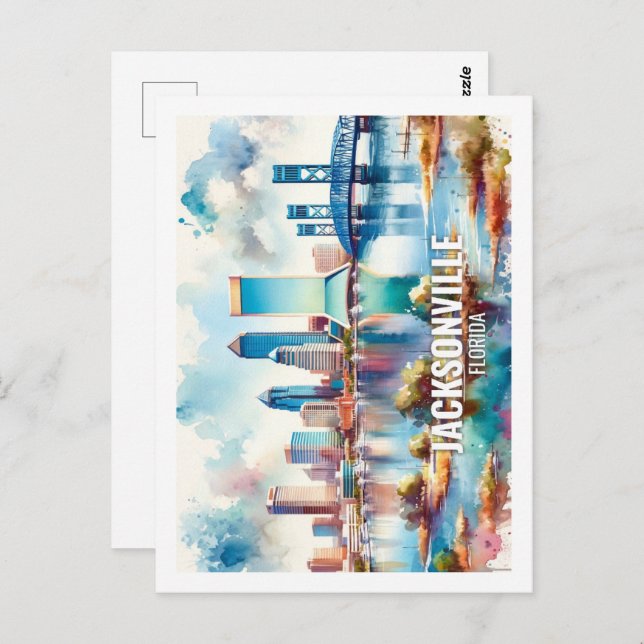 Cartão Postal Jacksonville Florida Familiar Viagem watercolor (Frente/Verso)
