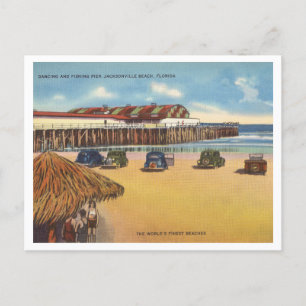 Cartão Postal Jacksonville Florida Vintage 1940s Pier de Pesca