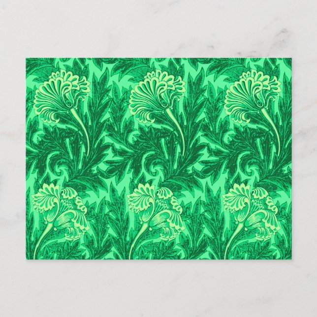 Cartão Postal Jacobean Flower Damask, Emerald e Verde limão (Frente)