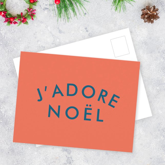 Cartão Postal J'adore Noel | Vermelho e Marinho de Natal com Amo (Criador carregado)