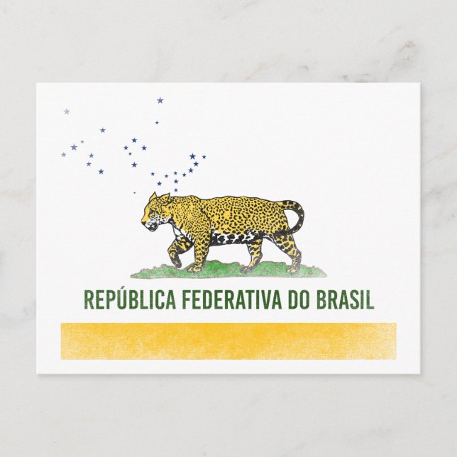 Cartão Postal Jaguar Brasileiro - Bandeira Combinada Brasil Cali (Frente)