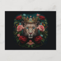 Jaguar com Coroa em Pintura de Flores