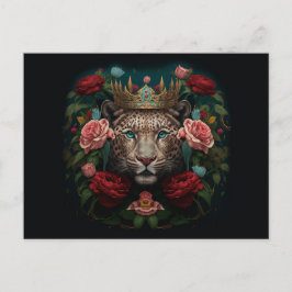 Cartão Postal Jaguar com Coroa em Pintura de Flores