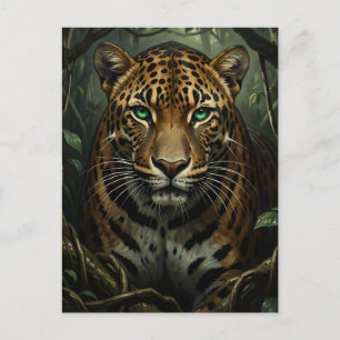 Cartão Postal Jaguar da Selva de Olhos Verdes Intenso