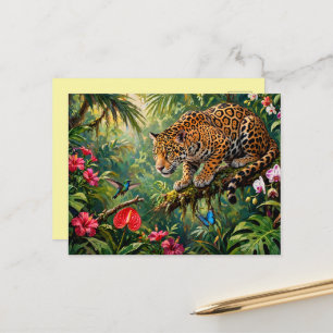 Cartão Postal Jaguar Floresta Tropical Beija-flores Borboletas F