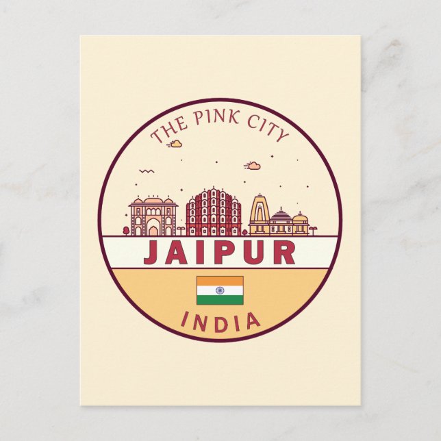 Cartão Postal Jaipur India City Skyline Emblem (Frente)