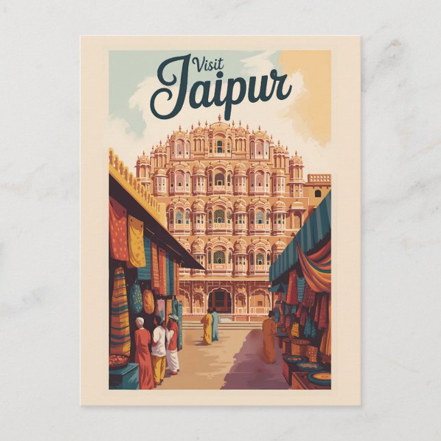 Cartão Postal Jaipur India Hawa Mahal Ilustração Viagem Art (Frente)