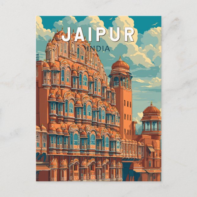 Cartão Postal Jaipur India Illustração Viagem Art Vintage (Frente)