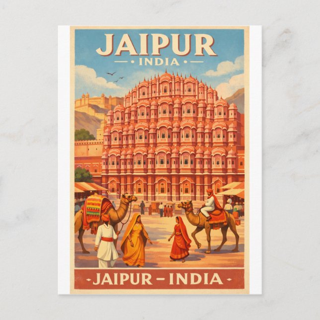 Cartão Postal Jaipur, Índia, num clássico retrô (Frente)