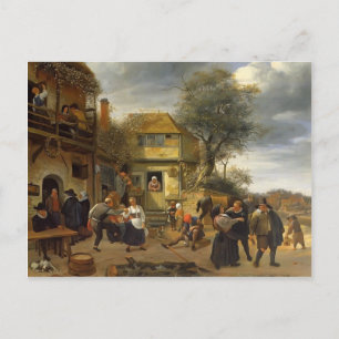 Cartão Postal Jan Steen- Camponeses diante de uma Taverna