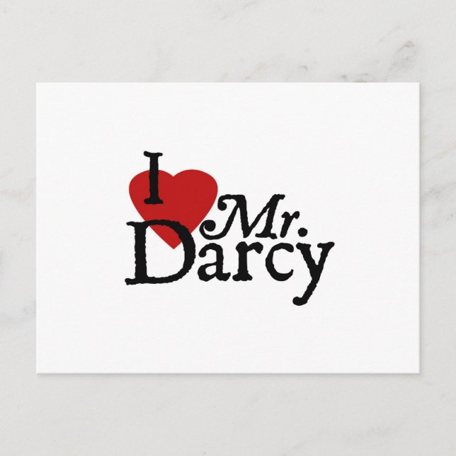 Cartão Postal Jane Austen, eu adoro o Sr. Darcy (Frente)