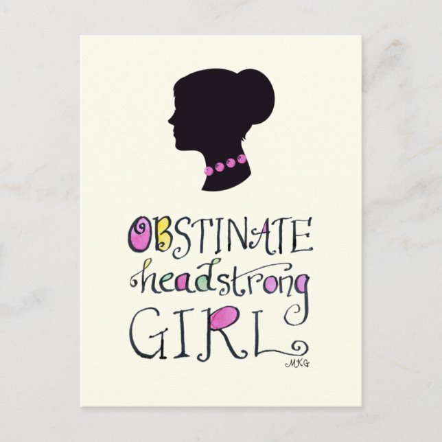 Cartão Postal Jane Austen Orgulho e Preconceito - Letra a Mão (Frente)