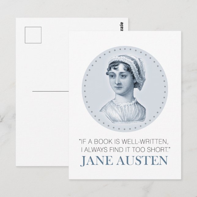 Cartão Postal Jane Austen Retrato e Citação na Leitura (Frente/Verso)