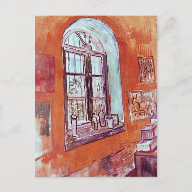 Cartão Postal Janela do Estúdio de Vincent van Gogh no Asilo (Frente)