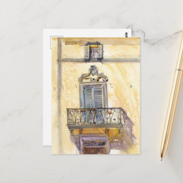 Cartão Postal Janela italiana. Arte original de Sveta Mikhalevic (Frente/Verso In Situ)