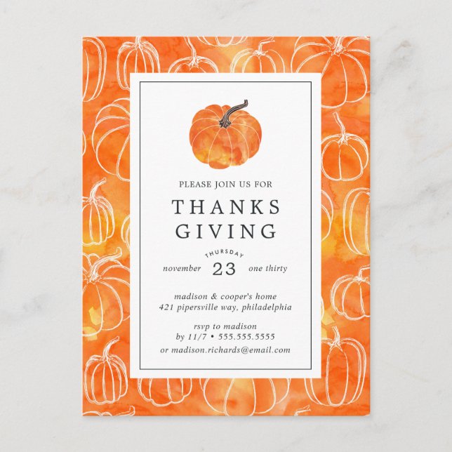 Cartão Postal Janta de Ação de Graças | Abóboras Aquáticas (Frente)