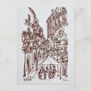 Cartão Postal Jantar Alafresco à Noite   Madrid, Espanha