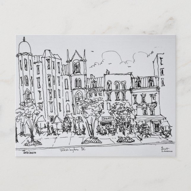 Cartão Postal Jantar ao ar livre na Rua de Indiana. | Washington (Frente)