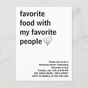 Cartão Postal Jantar de Ensaio Minimalista Simples Preto e Branc