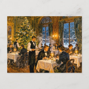 Cartão Postal Jantar de Natal Impressionista Vintage em Elegante