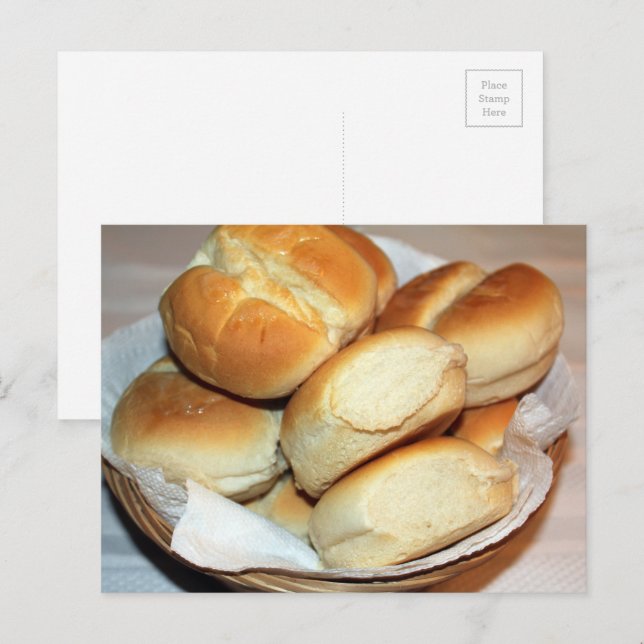 Cartão Postal Janto Branco Rola numa Fotografia em Cesto de Pão (Frente/Verso)