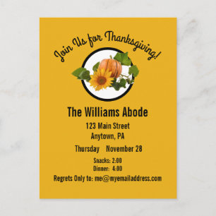 Cartão Postal Janto de Ação de Graças em Pumpkin Pie Orange P