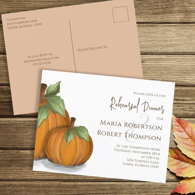Cartão Postal Janto de ensaio Autumn Fall Elegant Pumpkins Cute (Criador carregado)