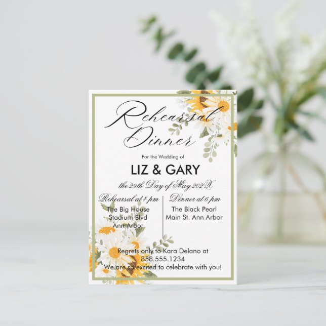 Cartão Postal Janto de Ensaio de Flores de Girassol em Aquarela (Em pé/Frente)