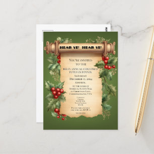 Cartão Postal Janto de Natal Potluck Velho World Scroll Convidad