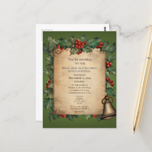 Cartão Postal Janto de Natal Potluck Velho World Scroll Convidad