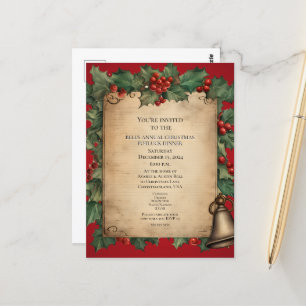 Cartão Postal Janto de Natal Potluck Velho World Scroll Convidad