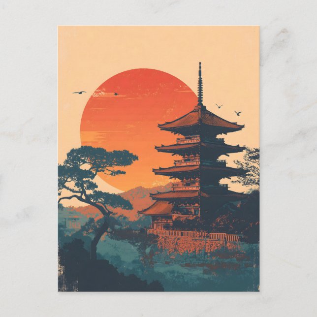 Cartão Postal Japan Pagoda vintage (Frente)