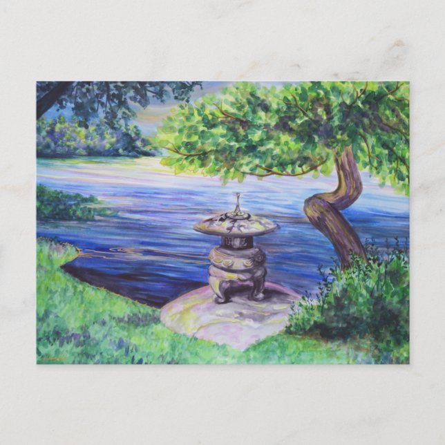 Cartão Postal Japanese Garden Watercolor Lanscape Art Postcard (Frente)
