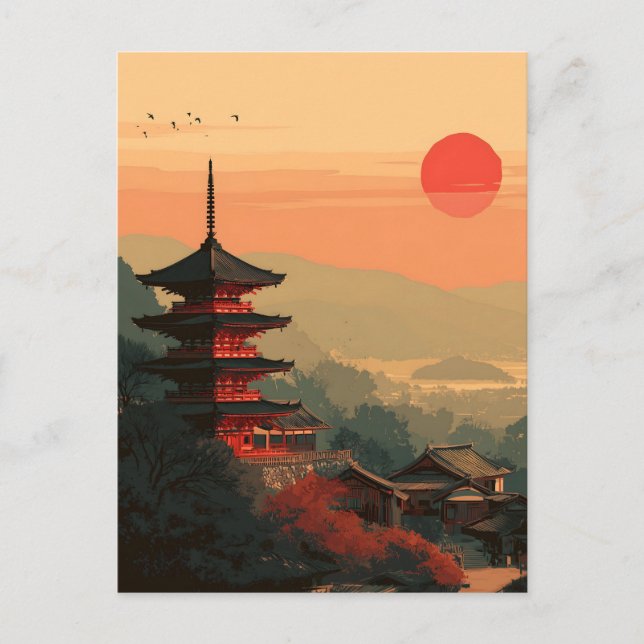 Cartão Postal Japanese Pagoda vintage (Frente)
