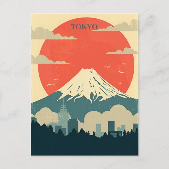 Cartão Postal Japão Antigo Viagem tokyo Aquarela Ásia  (Frente)
