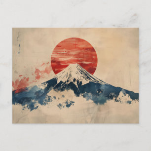 Cartão Postal Japão Montanha Fuji aquarela vintage 