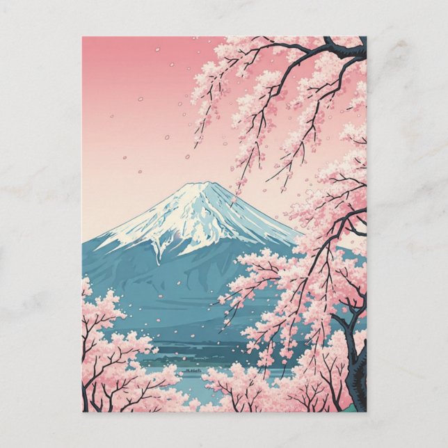 Cartão Postal Japão Monte Fuji Fujisan Flores de Cerejeira Cartã (Frente)