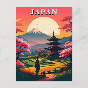 Cartão Postal Japão Monte Fuji, Pagode Flores de Cerejeira Vinta